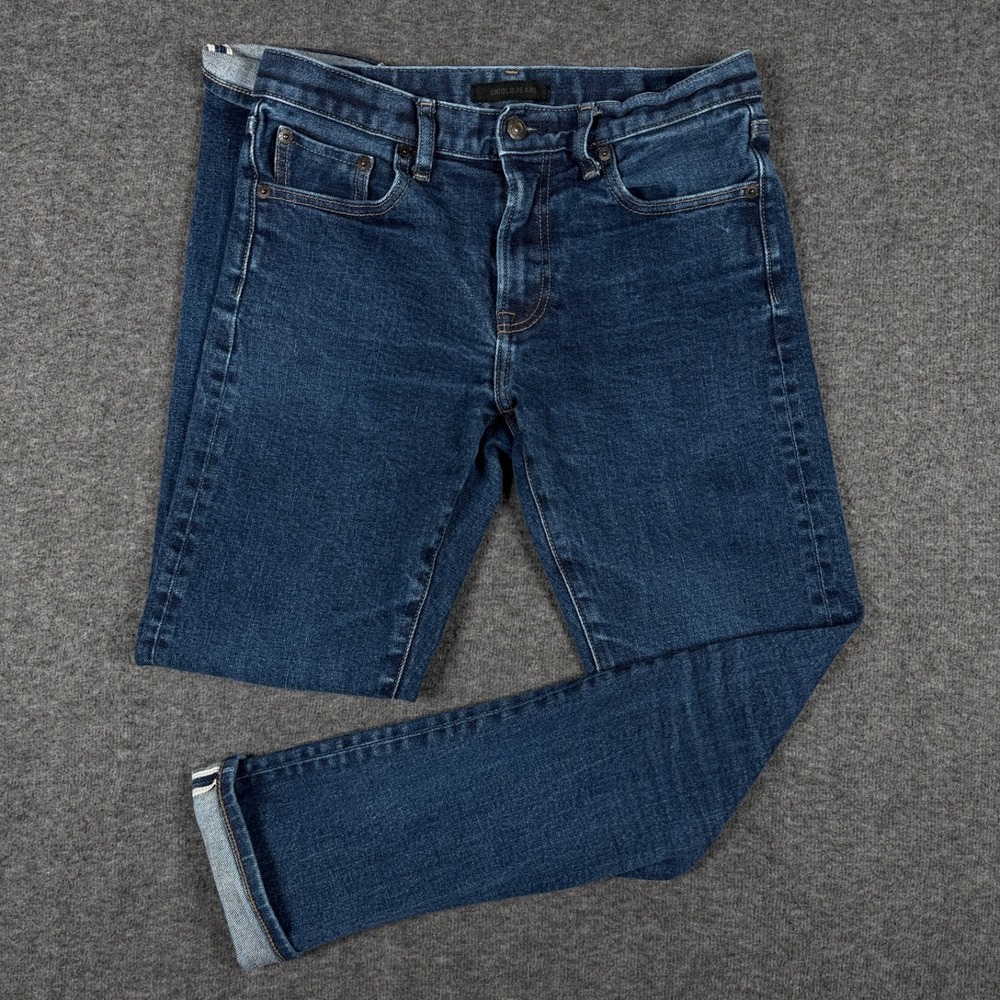 Uniqlo Jeans Mens 30x32 Blue Slim Straight Kaihara Japanese Selvedge Denim